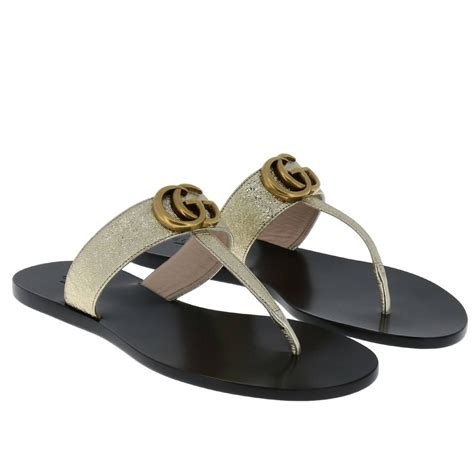 gucci gold sandals with pearls|Gucci gold sandals flat.